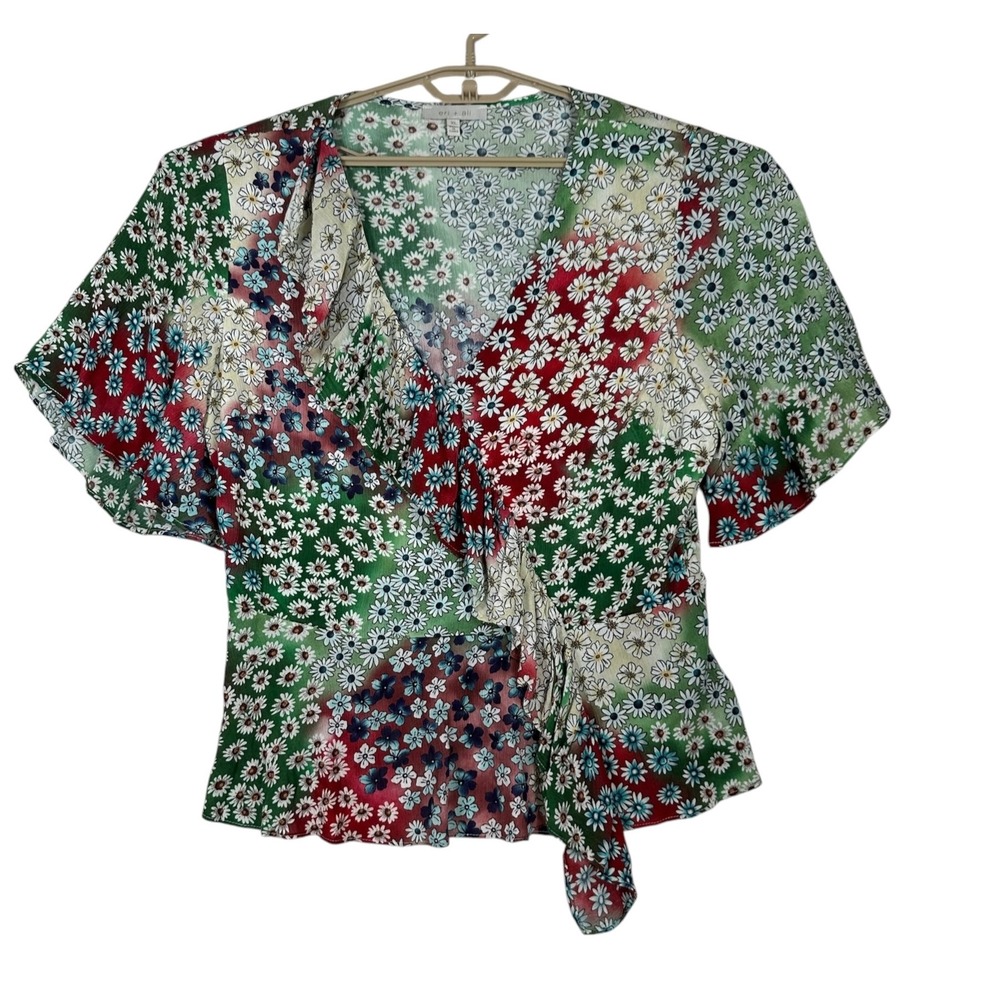 Eri + Ali Anthropologie Womens Patchwork Daisy Blouse XL Ruffle Feminine Fairy